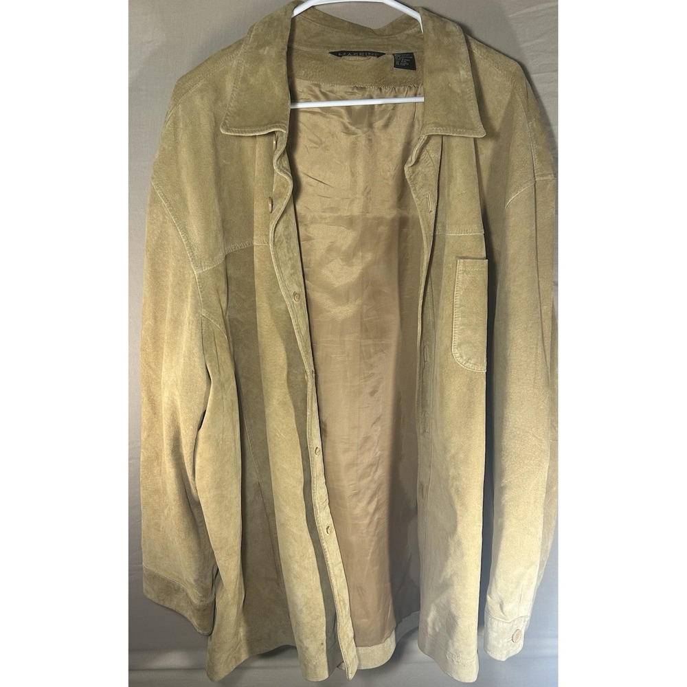 Massini Womens XXL Tan Suede Leather Jacket Button Front Boho Y2K